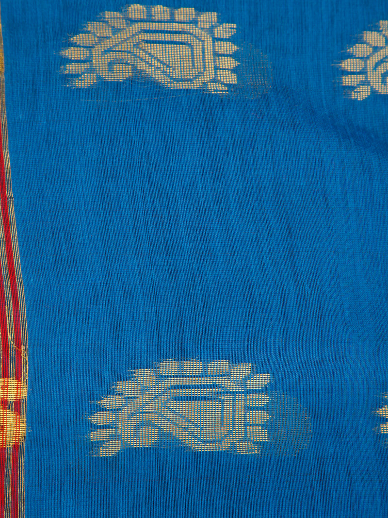 PinkLoom Women's Blue Cotton Silk Saree