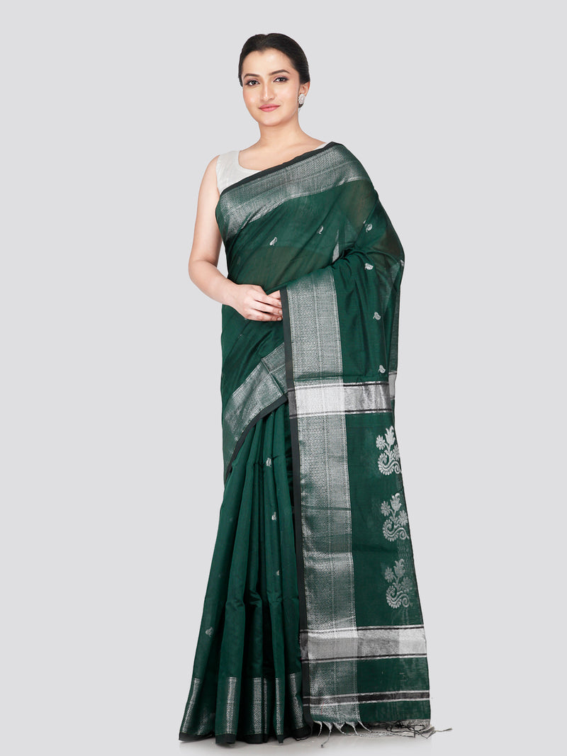 PinkLoom Women's Green Cotton Silk Saree