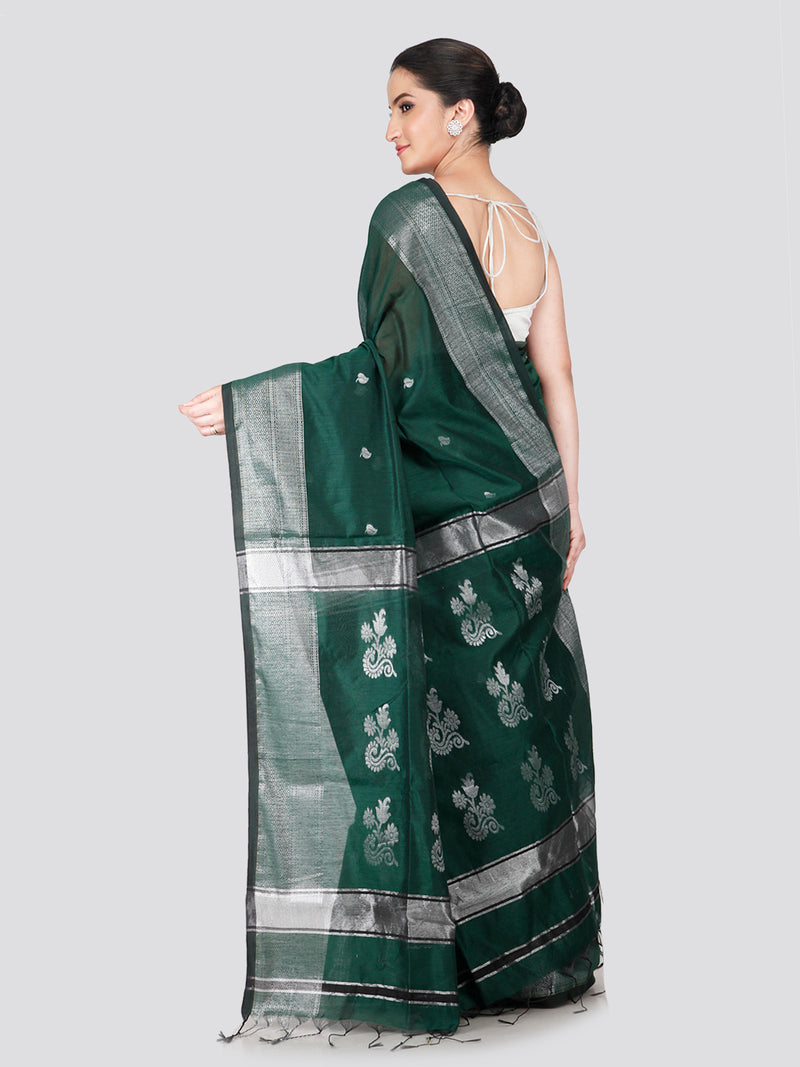 PinkLoom Women's Green Cotton Silk Saree