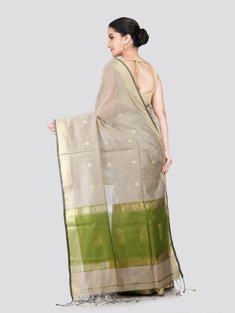 PinkLoom Women's Beige Cotton Silk Saree