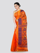 PinkLoom Women's Orange Soft Cotton Jamdani Saree