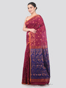 Pinkloom Magenta Handloom Cotton bleand Saree