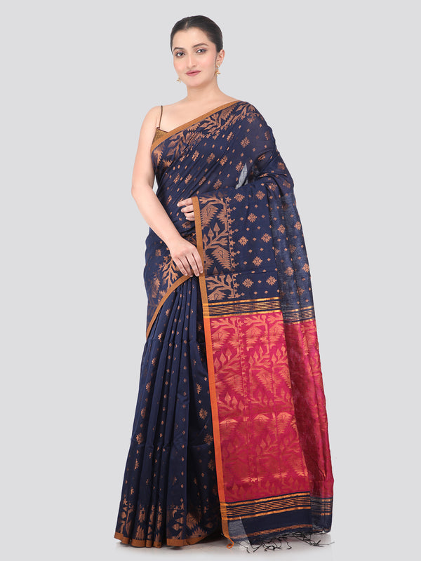 Pinkloom Blue Handloom Cotton bleand Saree
