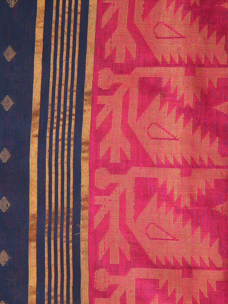Pinkloom Blue Handloom Cotton bleand Saree