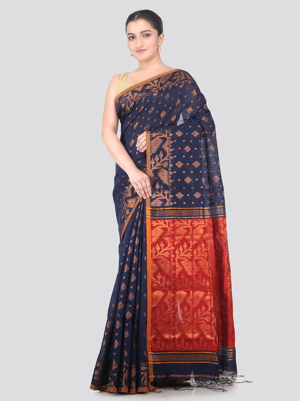 Pinkloom Blue Handloom Cotton bleand Saree