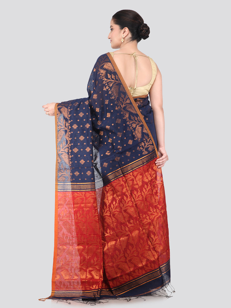 Pinkloom Blue Handloom Cotton bleand Saree