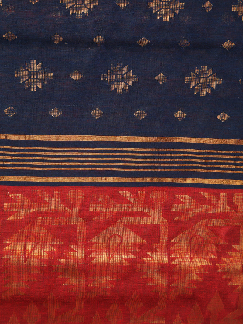 Pinkloom Blue Handloom Cotton bleand Saree