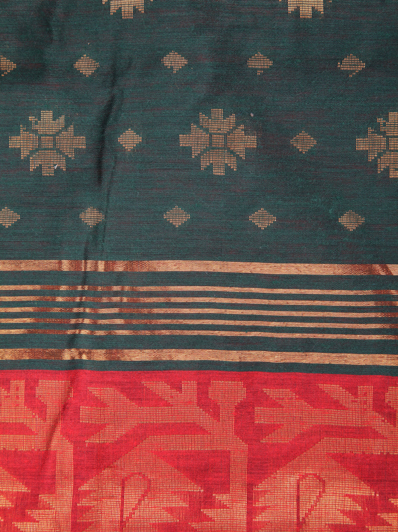 Pinkloom Green Handloom Cotton bleand Saree