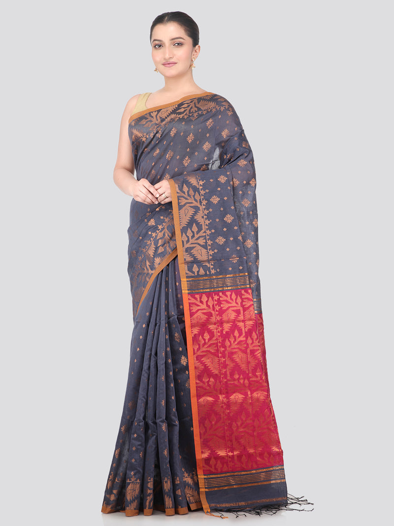 Pinkloom Grey Handloom Cotton bleand Saree