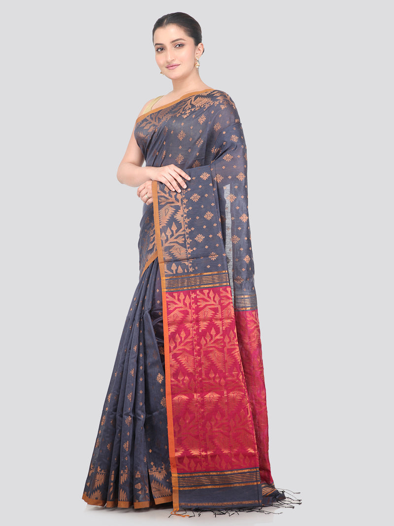 Pinkloom Grey Handloom Cotton bleand Saree