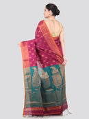 Pinkloom Magenta Handloom Cotton bleand Saree