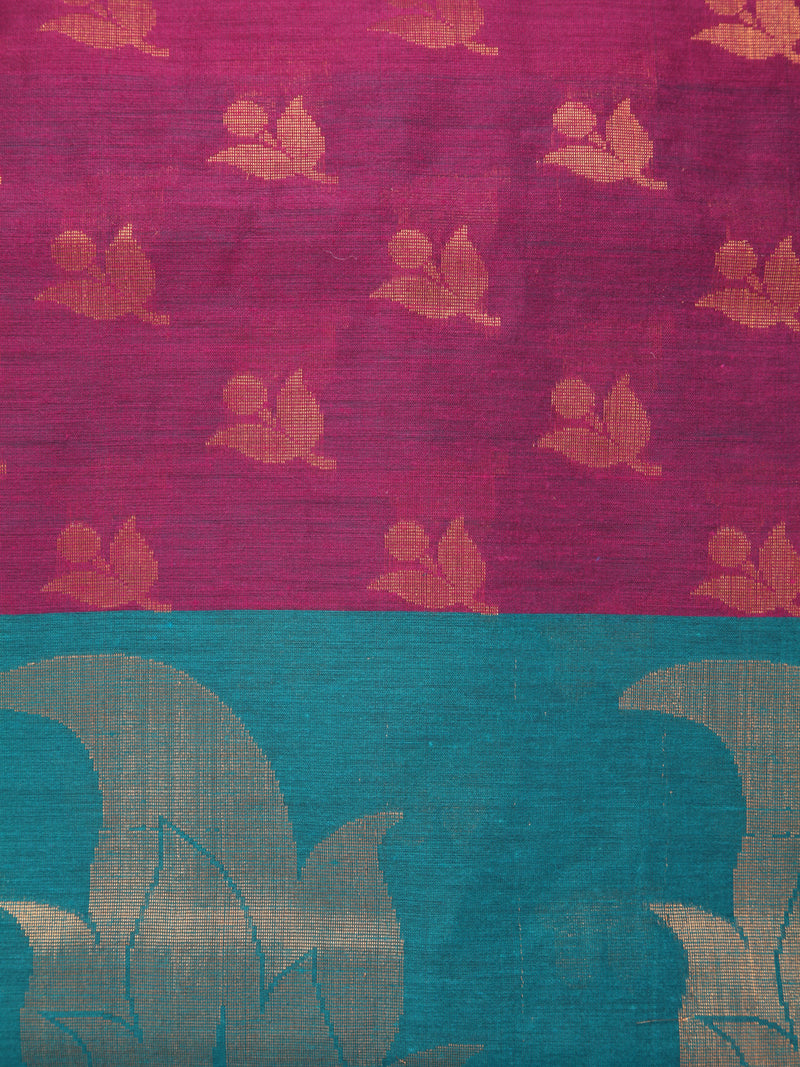Pinkloom Magenta Handloom Cotton bleand Saree