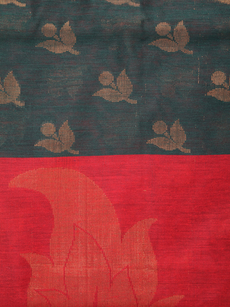 Pinkloom Green Handloom Cotton bleand Saree