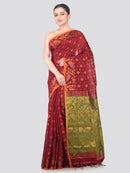 Pinkloom Maroon Handloom Cotton bleand Saree