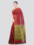 Pinkloom Maroon Handloom Cotton bleand Saree