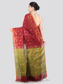 Pinkloom Maroon Handloom Cotton bleand Saree
