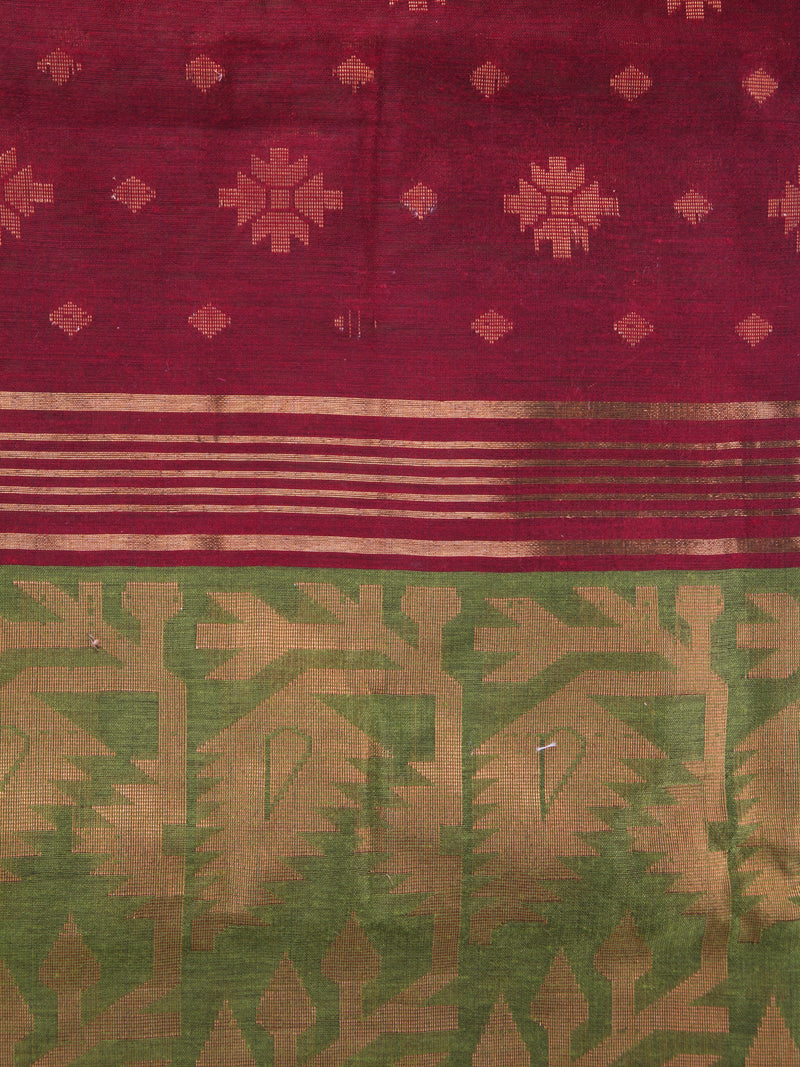 Pinkloom Maroon Handloom Cotton bleand Saree
