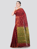 Pinkloom Maroon Handloom Cotton bleand Saree