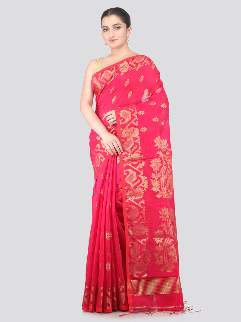 Pinkloom Pink Handloom Cotton bleand Saree
