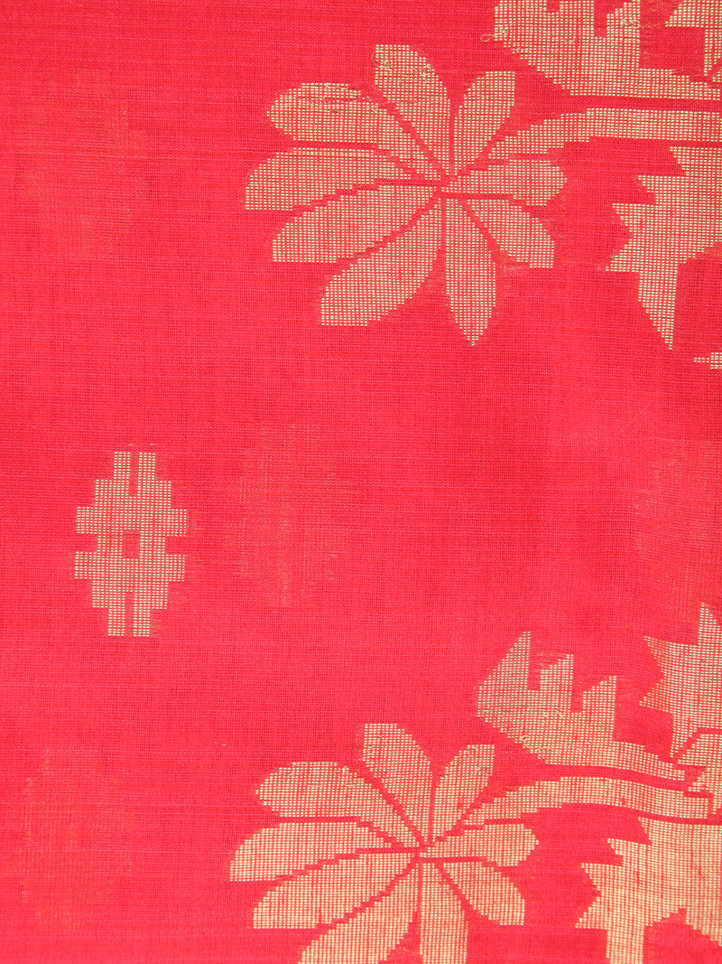 Pinkloom Red Handloom Cotton bleand Saree