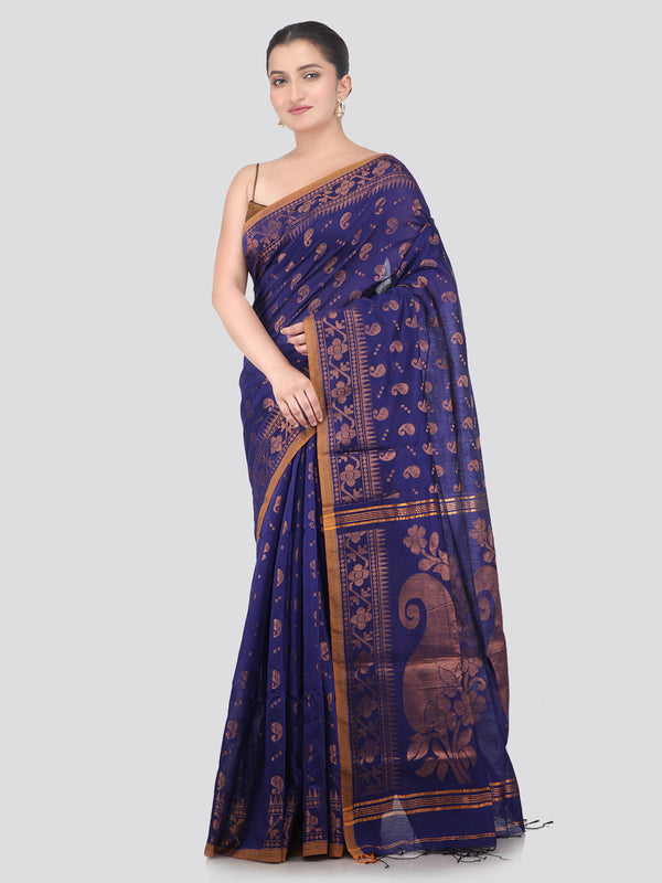 Pinkloom Blue Handloom Cotton bleand Saree