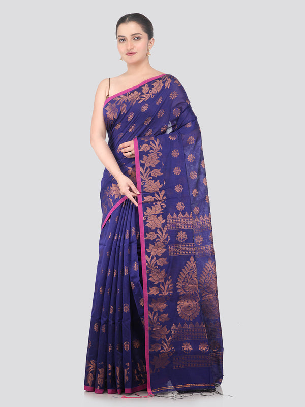 Pinkloom Blue Handloom Cotton bleand Saree