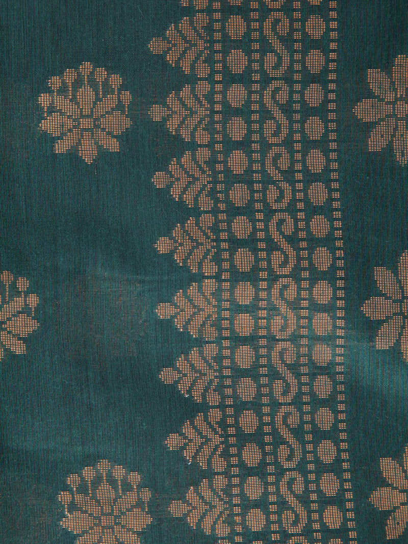 Pinkloom Green Handloom Cotton bleand Saree