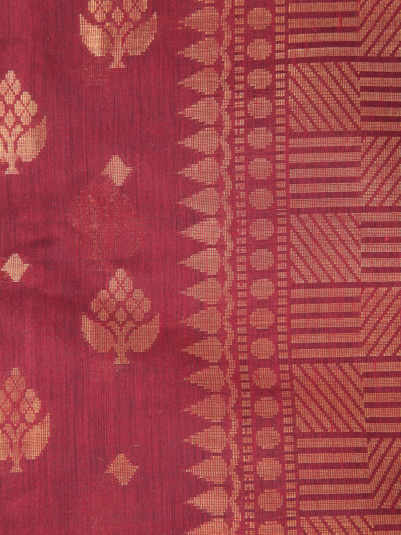 Pinkloom Maroon Handloom Cotton bleand Saree