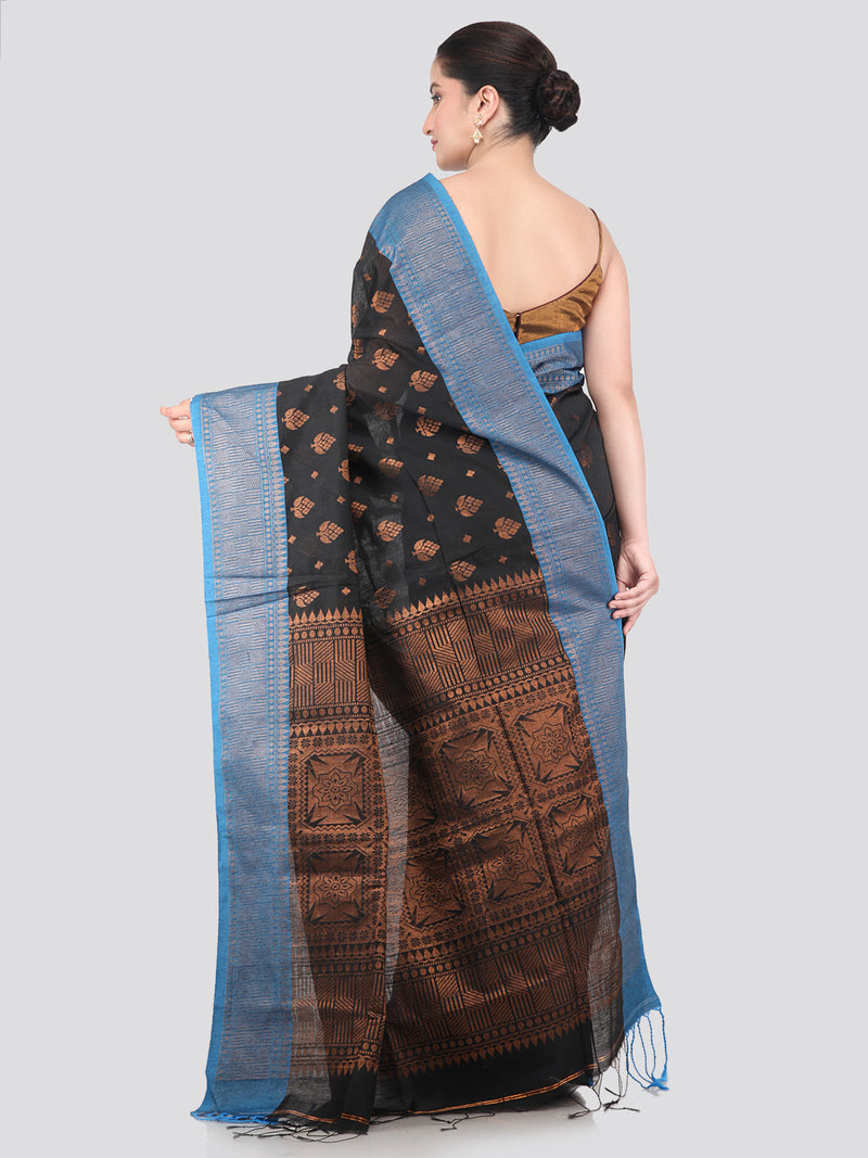 Pinkloom Black Handloom Cotton bleand Saree