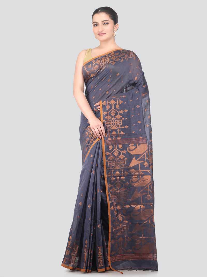 Pinkloom Grey Handloom Cotton bleand Saree