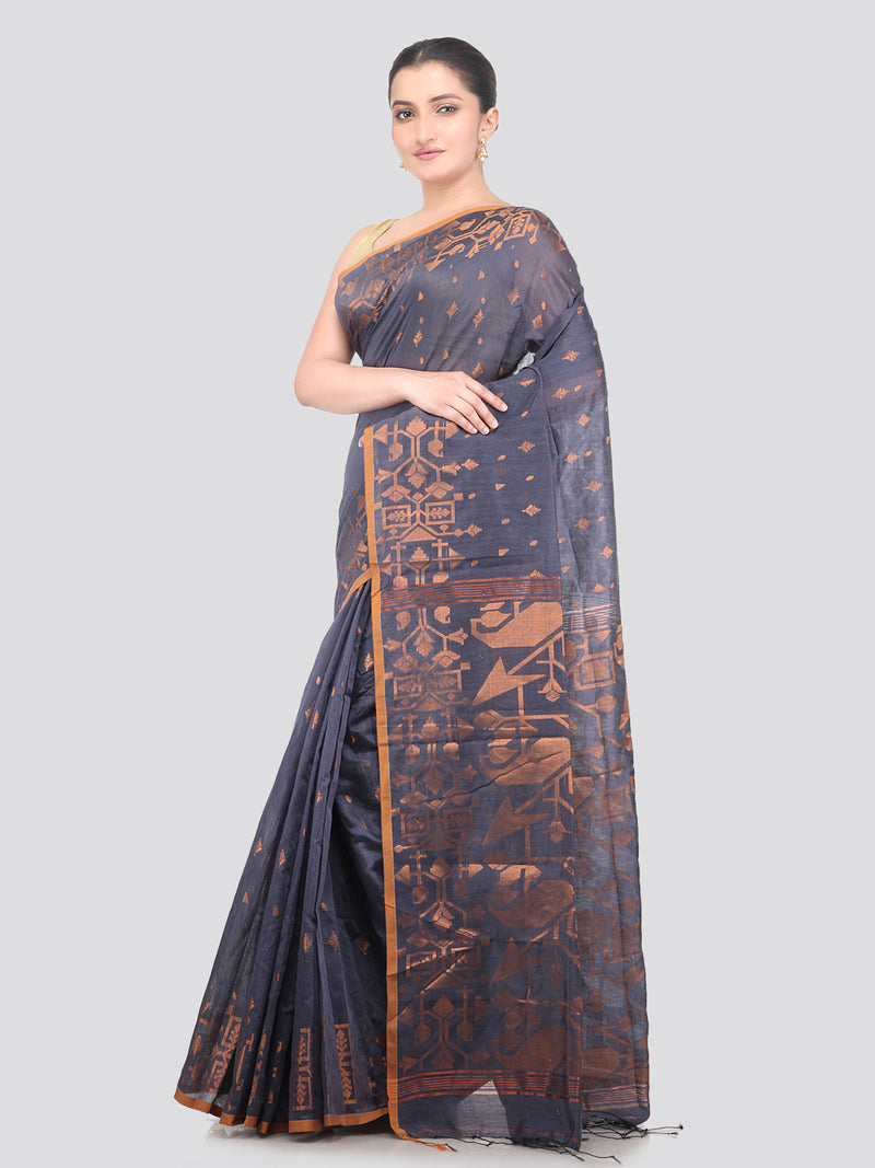 Pinkloom Grey Handloom Cotton bleand Saree
