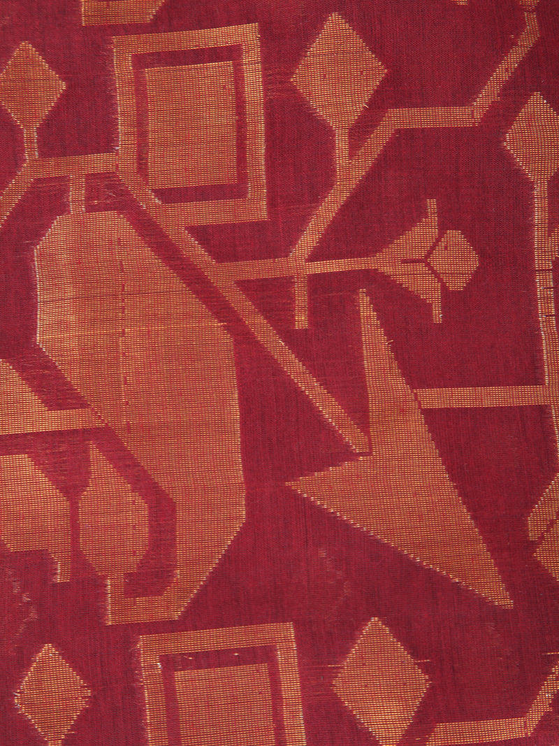 Pinkloom Maroon Handloom Cotton bleand Saree