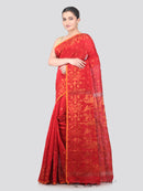 Pinkloom Red Handloom Cotton bleand Saree