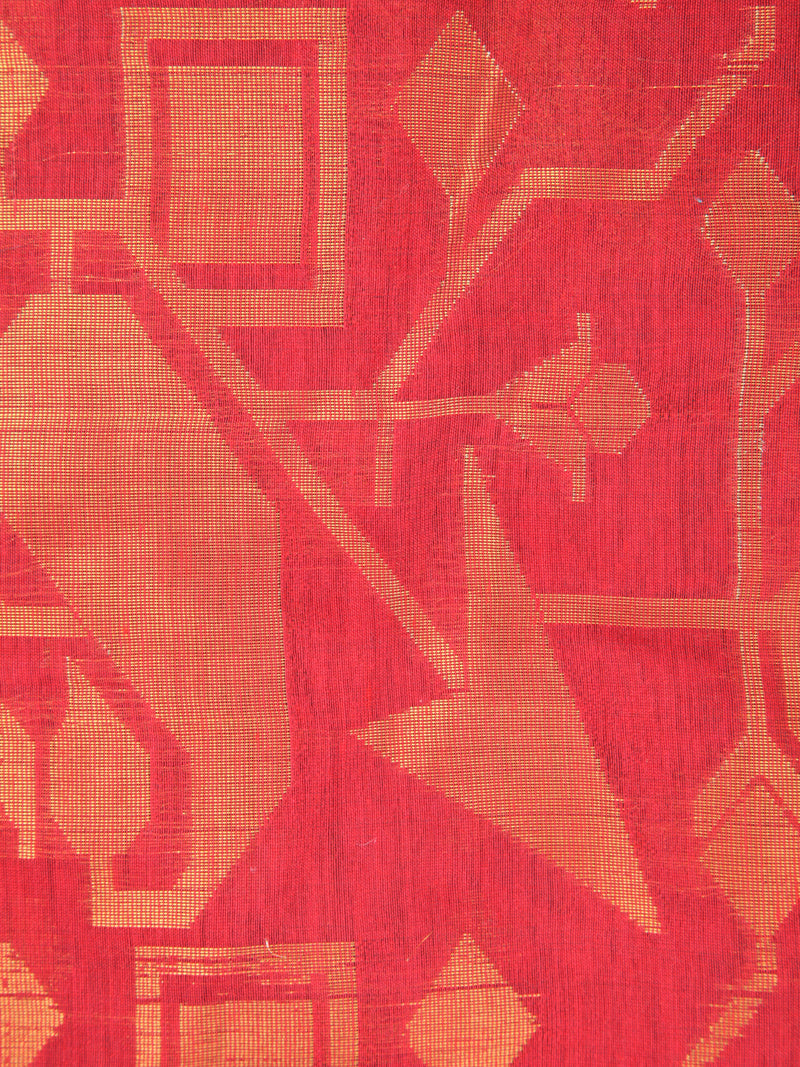 Pinkloom Red Handloom Cotton bleand Saree