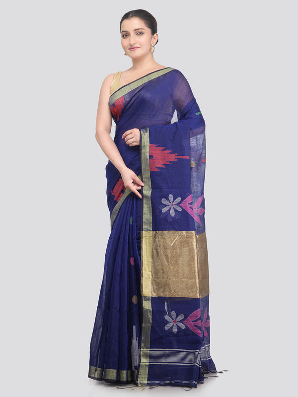Pinkloom Blue Handloom Cotton bleand Saree