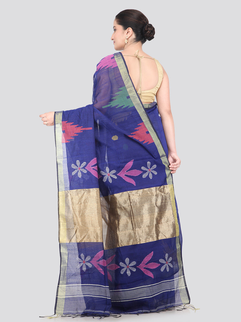 Pinkloom Blue Handloom Cotton bleand Saree