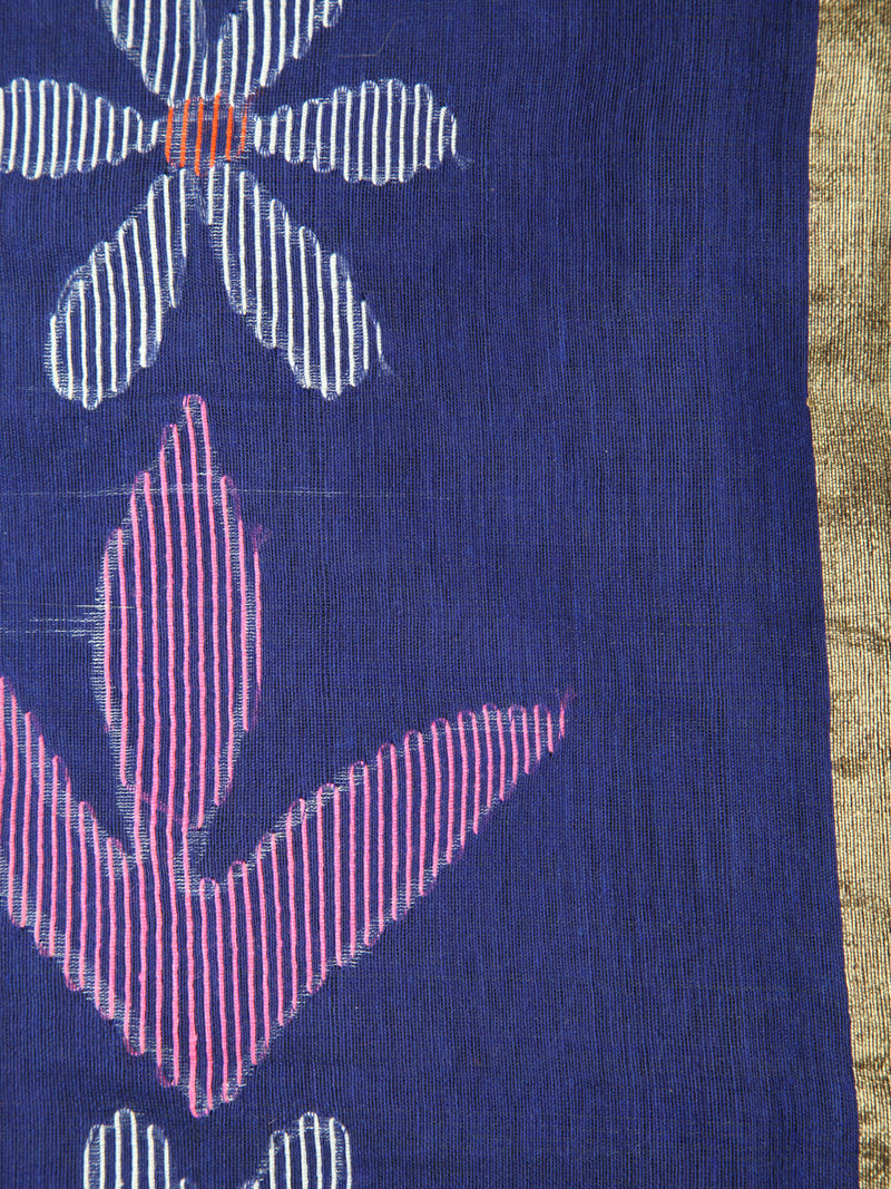 Pinkloom Blue Handloom Cotton bleand Saree