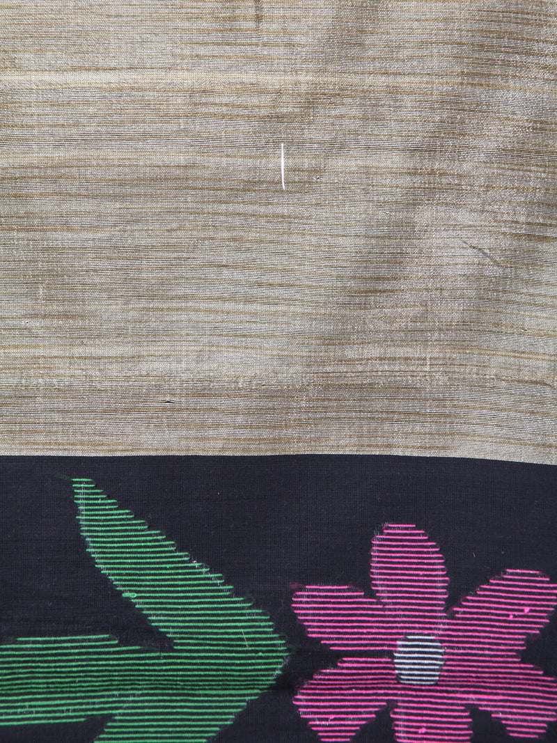Pinkloom Black Handloom Cotton bleand Saree