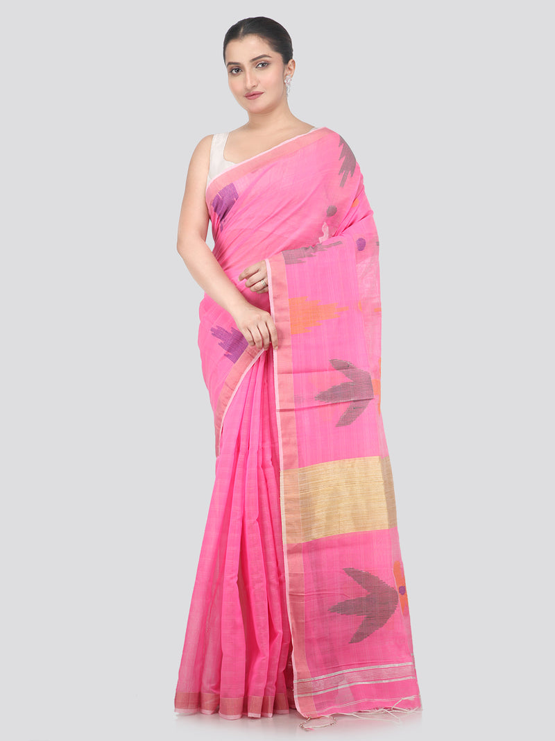 Pinkloom Pink Handloom Cotton bleand Saree