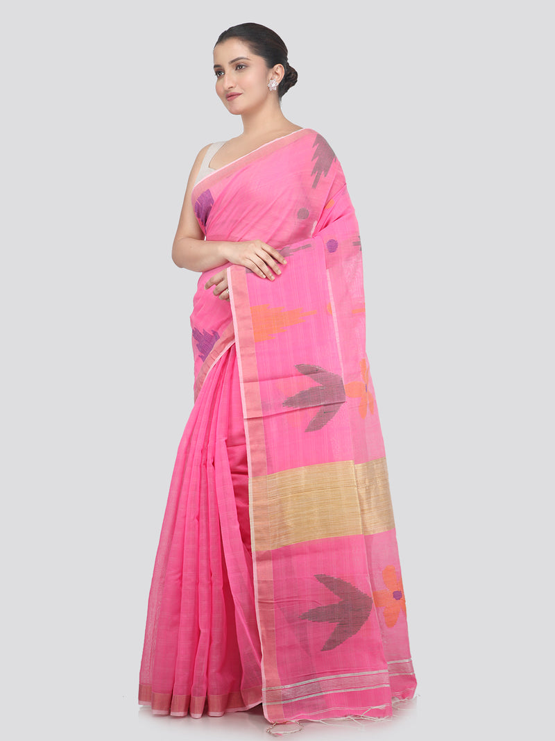 Pinkloom Pink Handloom Cotton bleand Saree