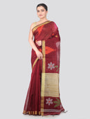 Pinkloom Maroon Handloom Cotton bleand Saree