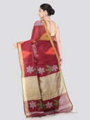 Pinkloom Maroon Handloom Cotton bleand Saree