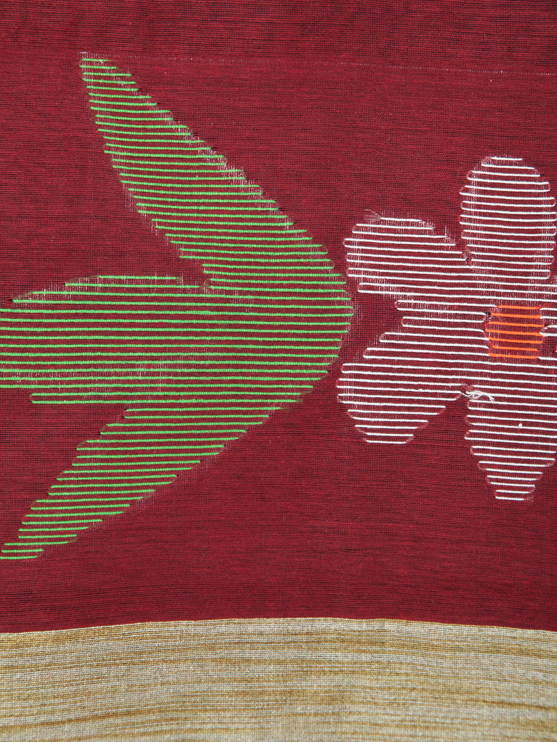 Pinkloom Maroon Handloom Cotton bleand Saree
