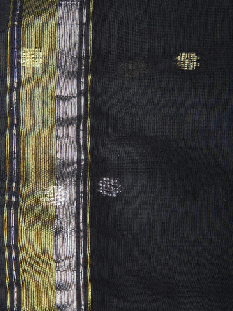 Pinkloom Black Handloom Cotton bleand Saree