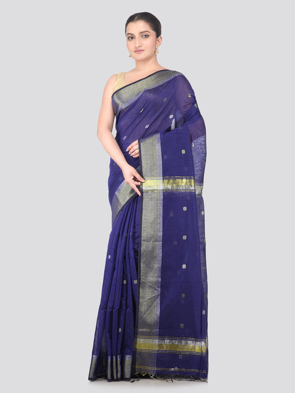 Pinkloom Blue Handloom Cotton bleand Saree