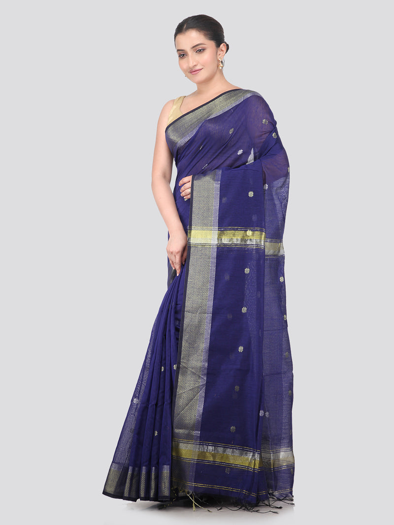 Pinkloom Blue Handloom Cotton bleand Saree