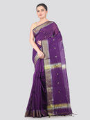 Pinkloom Purple Handloom Cotton bleand Saree
