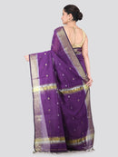 Pinkloom Purple Handloom Cotton bleand Saree