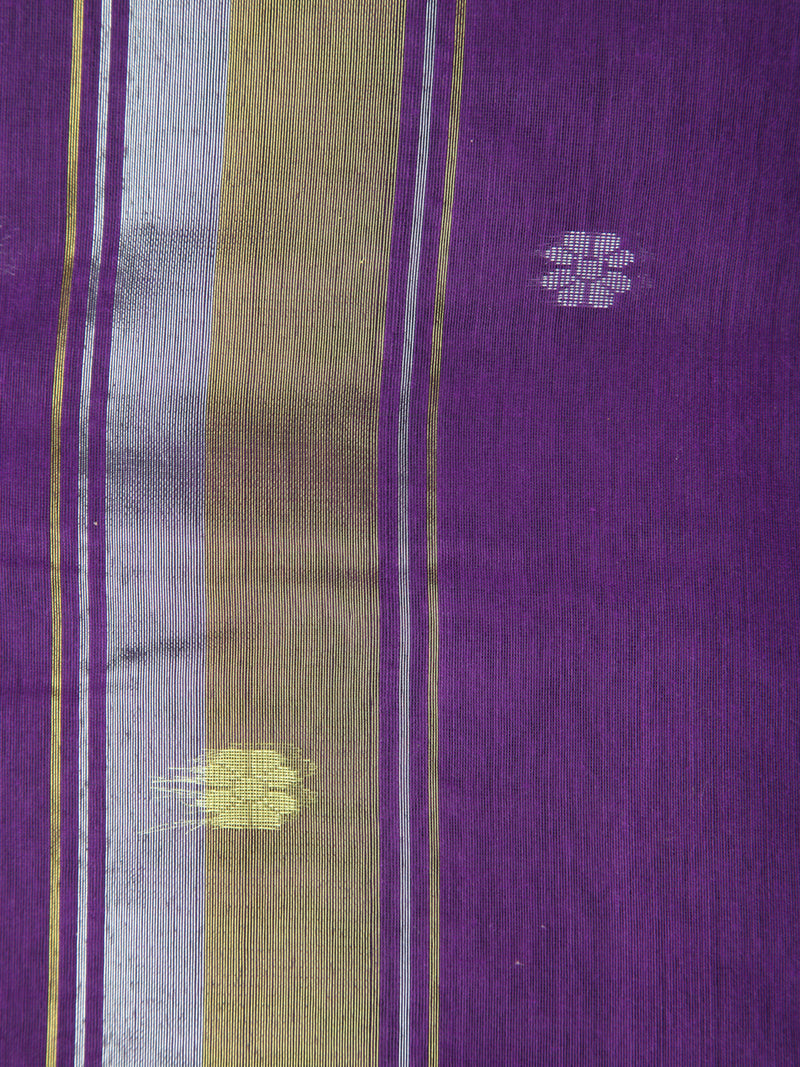 Pinkloom Purple Handloom Cotton bleand Saree