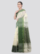 Pinkloom White Handloom Cotton bleand Saree